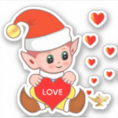 Sticker Elfe mignon avec coeurs d'amour (Devant)