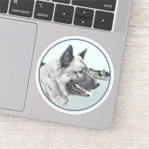 Sticker Elkhound norvégien à la peinture de village - Chie
