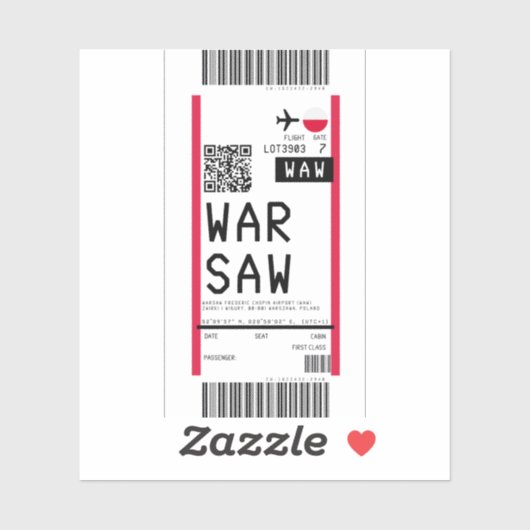 Sticker Embarquement passe à Varsovie (WAW) (Feuille)