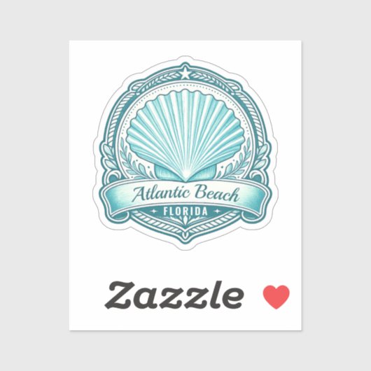 Sticker Emblème côtier de coquillage de Atlantic Beach FL (Feuille)