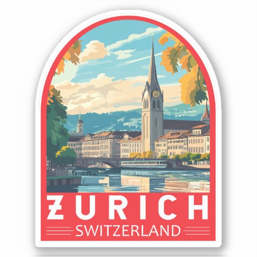 Sticker Emblème d'art de voyage de Zurich Suisse (Devant)