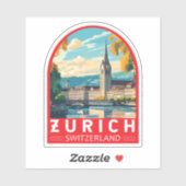 Sticker Emblème d'art de voyage de Zurich Suisse (Feuille)