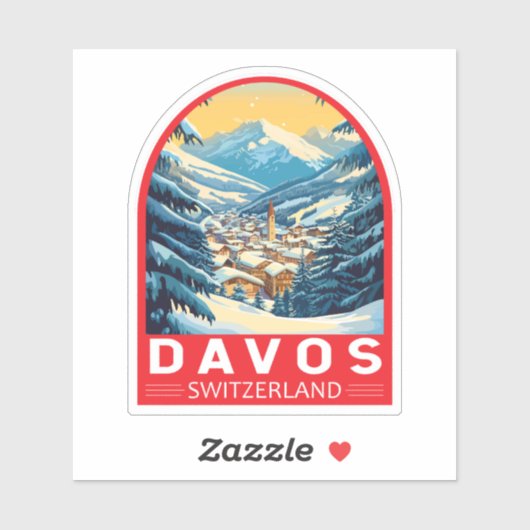 Sticker Emblème d'art voyage Davos Suisse (Feuille)