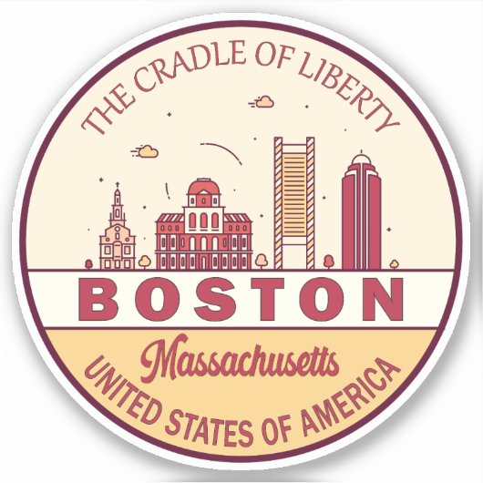 Sticker Emblème de Boston Massachusetts City Skyline (Devant)