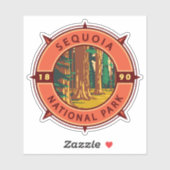 Sticker Emblème de compass rétro du parc national Sequoia (Feuille)