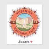 Sticker Emblème de compass rétro du parc national Yosemite (Feuille)