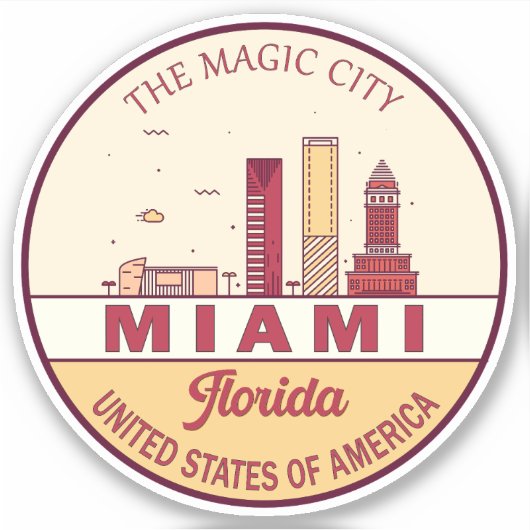 Sticker Emblème de Miami Florida City Skyline (Devant)