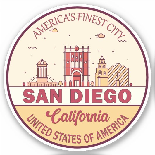 Sticker Emblème de San Diego California City Skyline (Devant)