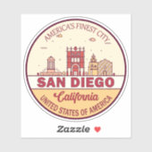 Sticker Emblème de San Diego California City Skyline (Feuille)
