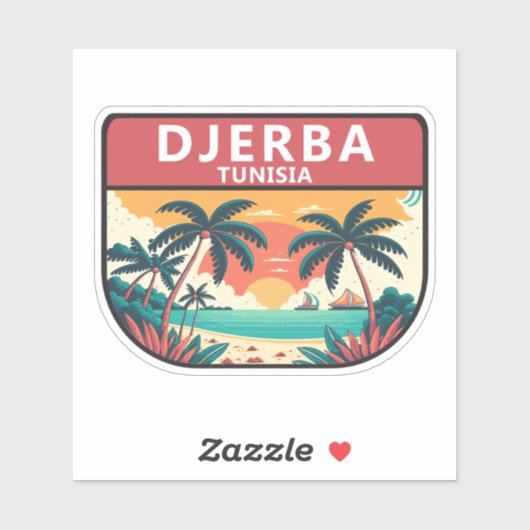 Sticker Emblème rétro de Djerba Tunisie (Feuille)