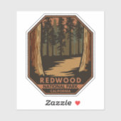 Sticker Emblème rétro minimal du parc national Redwood (Feuille)
