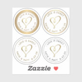 Sticker Embossed Gold Hearts L'amour est doux mariage Fave (Feuille)