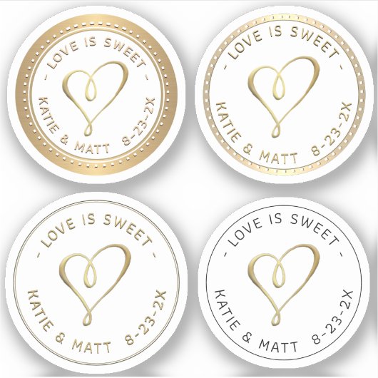 Sticker Embossed Gold Hearts L'amour est doux mariage Fave (Devant)