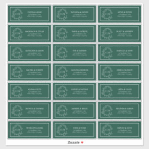 Sticker Emerald Geen Leafy Crest Monogram Adresse d'invité