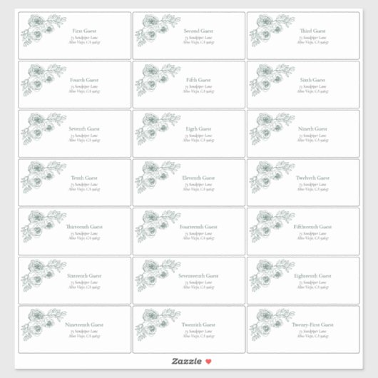 Sticker Emerald Green Floral Line Art Adresse du client (Feuille)