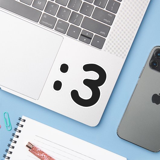 Sticker Émoticône face chat : 3 (Ordinateur portable avec iPhone)