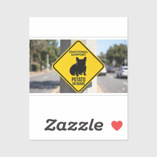 Sticker Emotional Support Potato French Bulldog Funny Caut (Feuille)