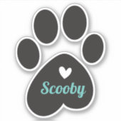 Sticker Empreinte de patte Avec Un Coeur Et Un Nom Profond (Devant)