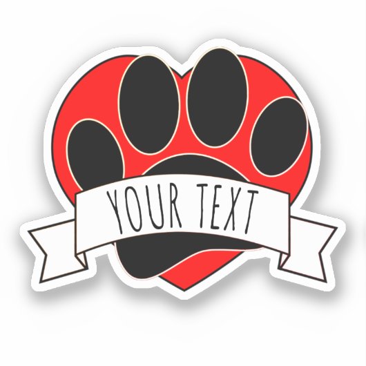 Sticker Empreinte de patte de chien Bannière de coeur roug (Recto)