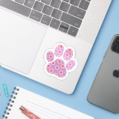 Sticker Empreinte de patte de chien floral | Cadea (Ordinateur portable avec iPhone)