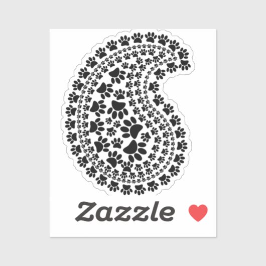 Sticker Empreinte de patte noir et blanc Paisley Motif (Feuille)