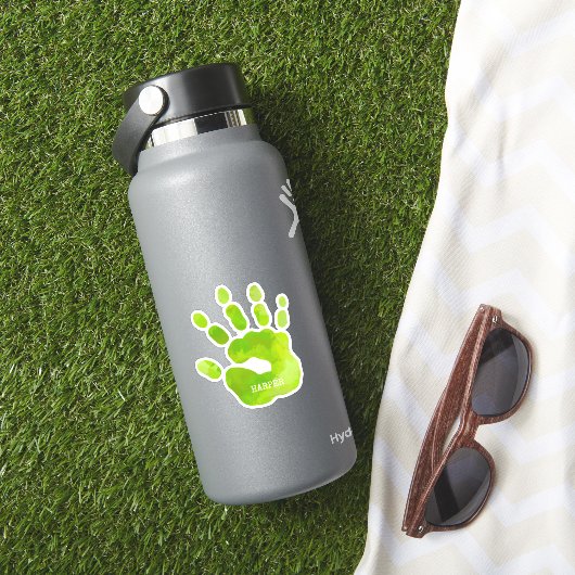 Sticker Empreinte pour enfants Vert Nom de la main intempo (HydroFlask Insitu)