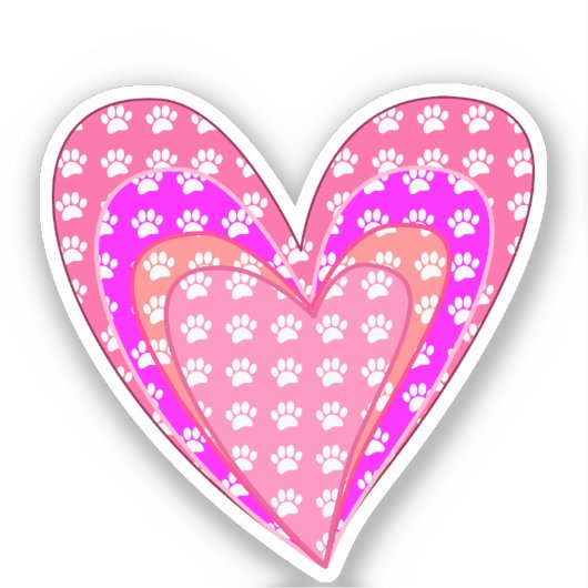 Sticker Empreintes de pattes De Chiens Et Coeurs Roses (Recto)