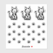 Sticker Empreintes de pattes de trois chats noirs  (Feuille)