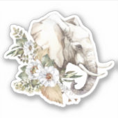 Sticker en Aquarelle Elephant Head & White Flowers (Devant)