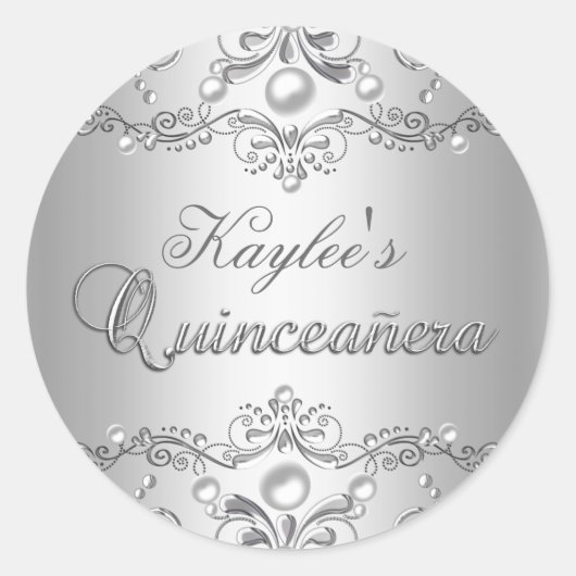 Sticker en argent Damask Pearl Quinceanera (Devant)