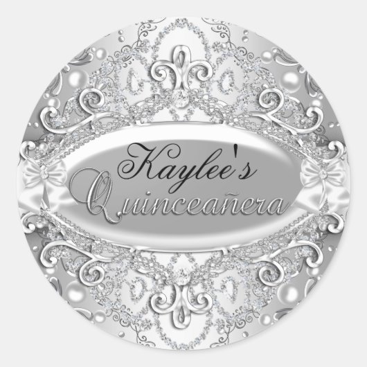 Sticker en argent Damask Pearl Quinceanera (Devant)