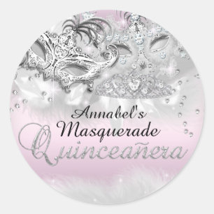 Sticker en argent rose Masquerade Quinceanera