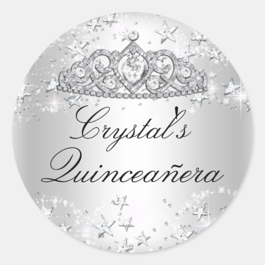 Sticker en argent Tiara & Stars Quinceanera (Devant)