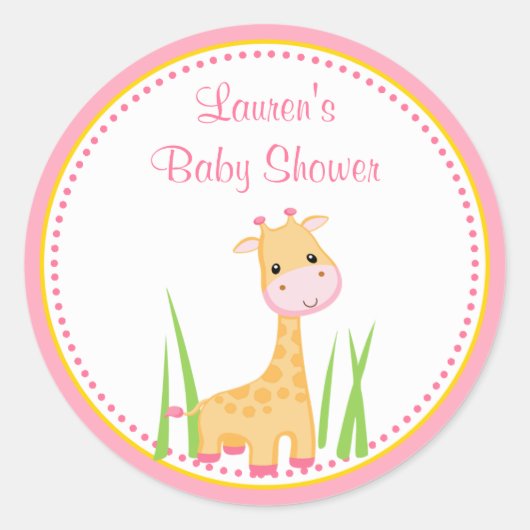 Sticker en Baby shower de girafe rose Favoriser (Devant)