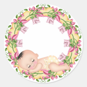 Sticker en Baby shower jaune et rose
