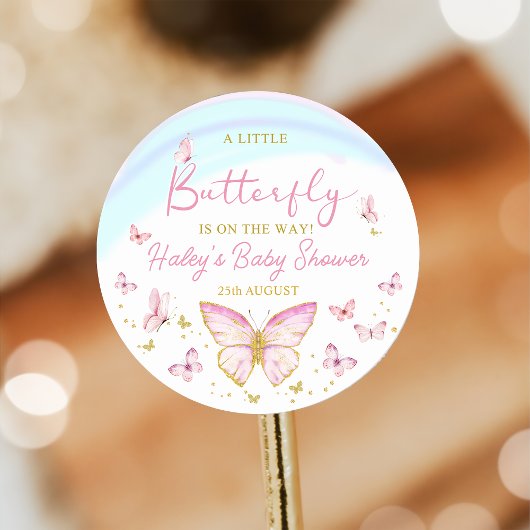 Sticker en Baby shower rose pour papillon lunaire