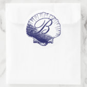 Sticker en coquille marine Monogrammé bleu (Sac)