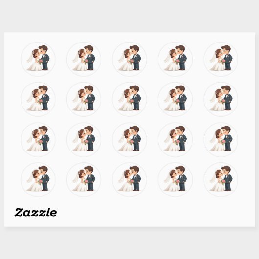 Sticker en couple de baisers Mariage adorable (Feuille)