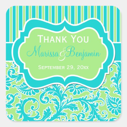 Sticker en damas rayé bleu, vert et blanc (Devant)