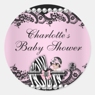 Sticker en dentelle rose Zebra baby shower mignonn