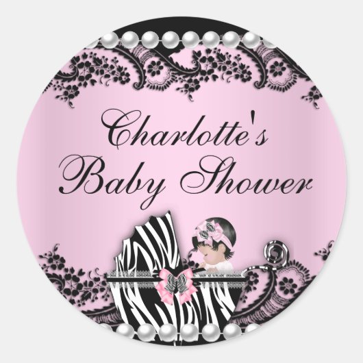 Sticker en dentelle rose Zebra baby shower mignonn (Devant)