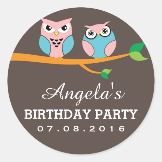 Sticker en dessin de Chouette rose gris pour Enfan (Devant)