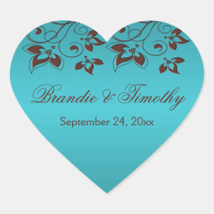 Sticker en forme de coeur Brown et turquoise