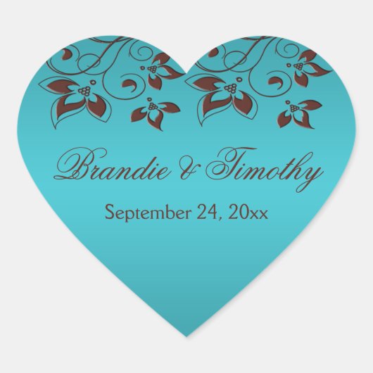 Sticker en forme de coeur Brown et turquoise (Devant)