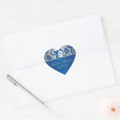 Sticker en forme de coeur en argent et bleu Damas (Enveloppe)