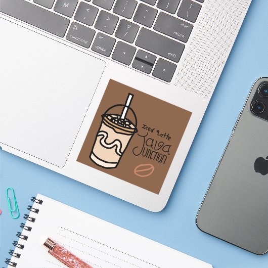 Sticker en latte glacée jonction Java avec texte (Ordinateur portable avec iPhone)