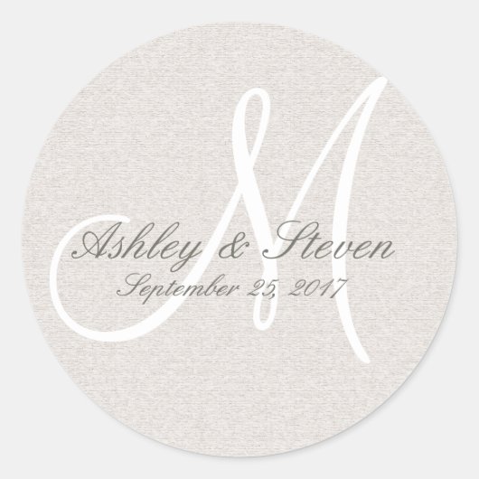 Sticker en lin rustique et monogramme blanc (Devant)