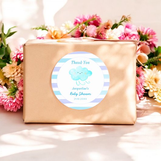 Sticker en Merci Baby shower Bleu Blancs