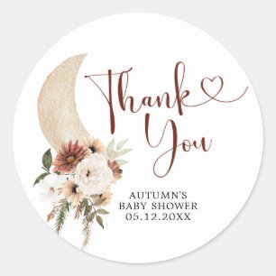 Sticker en Merci de Baby shower Boho Beige Moon
