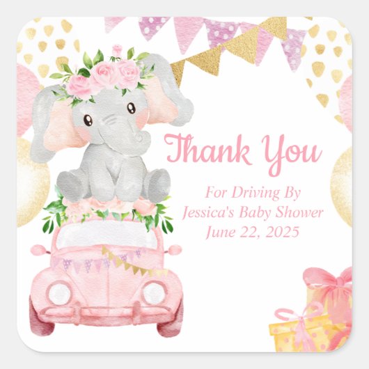 Sticker En Merci De Baby shower Elephant (Devant)
